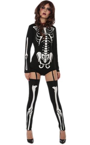 F1716 halloween bone print costume